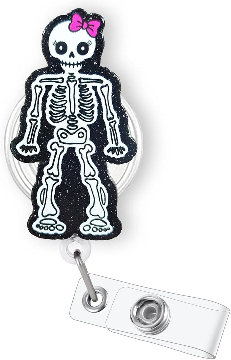 LEBEIGHT Funny Skeleton Halloween Badge Reel Retractable, Fall Badge Reel for Nurse Nursing Student RN CNA LPN Medical Worker & Teacher, Radiology X-ray Tech Badge Clip, Skeleton ID Name Badge Holder for Work - Image 1